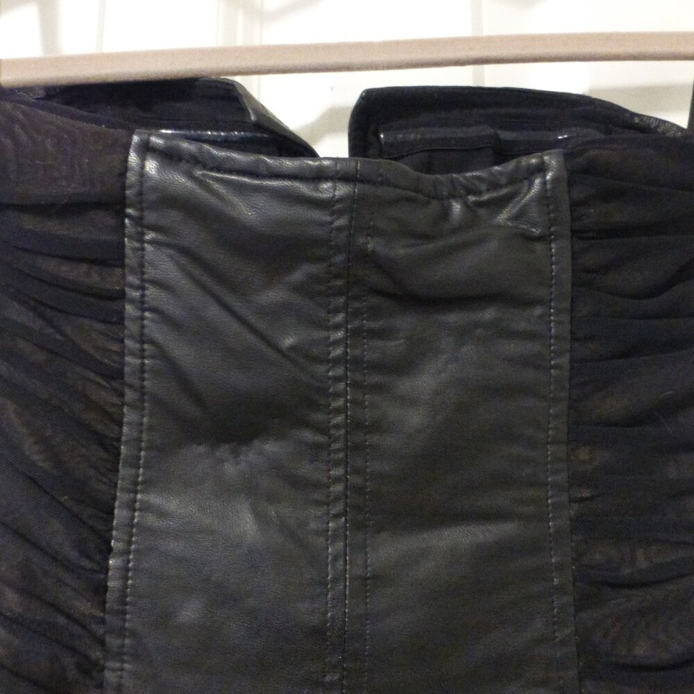 BEBE black ruched mesh and faux leather strapless tube dress - Picture 8 of 14